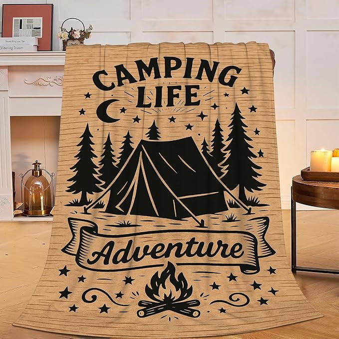 Camping Blanket Camper Throw Blanket Soft Cozy Fleece Fuzzy Stuffed Plush Flannel Gifts for Girls Women Boys Kids Adults 40''x50''