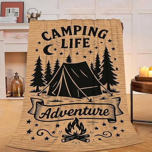 Camping Blanket Camper Throw Blanket Soft Cozy Fleece Fuzzy Stuffed Plush Flannel Gifts for Girls Women Boys Kids Adults 40''x50''