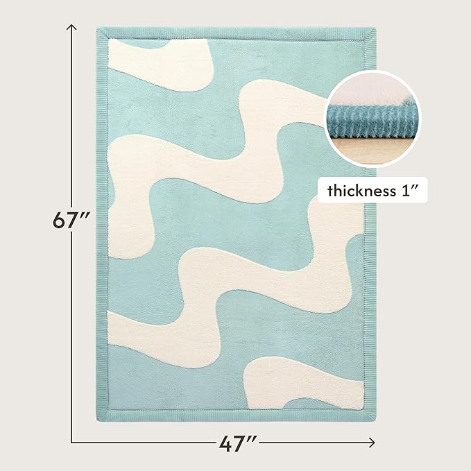 Stylish Coral Baby Play Mat for Floor 47" x 67" Waves – Soft 1" Thick High-Density Memory Foam Nursery Rug,Kids Rug with Non-Slip Backing for Crawling & Playing, Playroom Rug, Kids Carpet