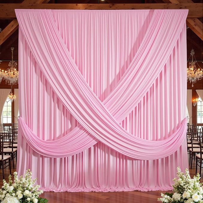 10×14 ft Pink Wrinkle Free Backdrop Curtain, Soft Silky Polyester Wedding Drapes 2 Panels 14ft Height Baby Pink Photo Backdrop Curtains for Parties Birthday Baby Shower Photography Background Cloth