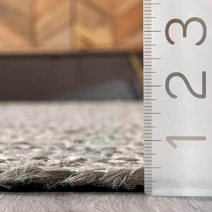 nuLOOM 6x9 Rigo Jute Hand Woven Area Rug, Grey, Solid Farmhouse Design, Natural Fiber, For Bedroom, Living Room, Dining Room, Hallway, Office, Kitchen, Entryway