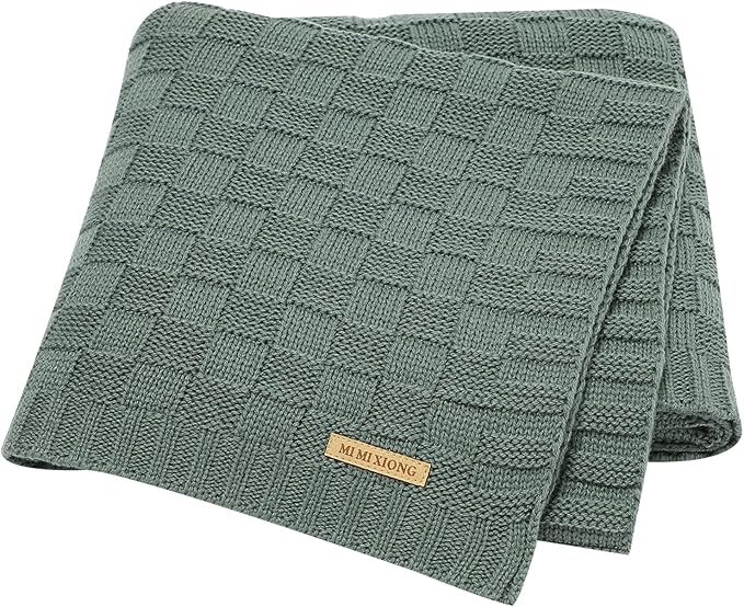 LAWKUL Green Baby Blankets Knitted Cable Babe Blanket Soft Airy Newborn Infant Receiving Swaddle Boy Girl Stroller 40"x30"