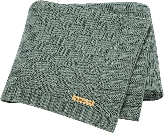 LAWKUL Green Baby Blankets Knitted Cable Babe Blanket Soft Airy Newborn Infant Receiving Swaddle Boy Girl Stroller 40"x30"