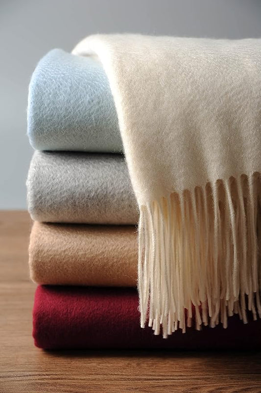 EP Mode 100% Pure Cashmere Throw Blanket for Sofa, Classic Design with Gift Box (Whisper White)