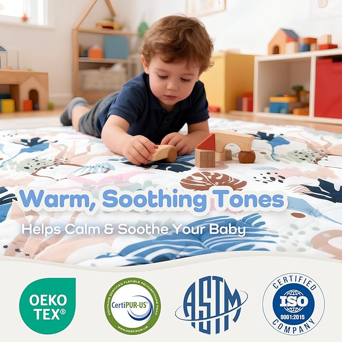 1.5" Thicker Baby Play Mat for Floor, 50x50 Removable & Machine Washable Cover Playpen Mat Softness Foam Mats, Easy-Clean Hygienic, Comfort Safety Kids Crawling (Tummy Time Leaves)