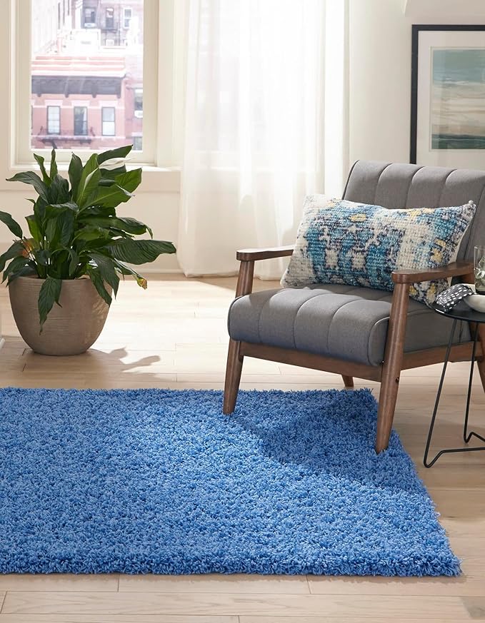 Unique Loom Solid Shag Collection Area Rug (6' 1" x 9' Rectangle, Periwinkle Blue)