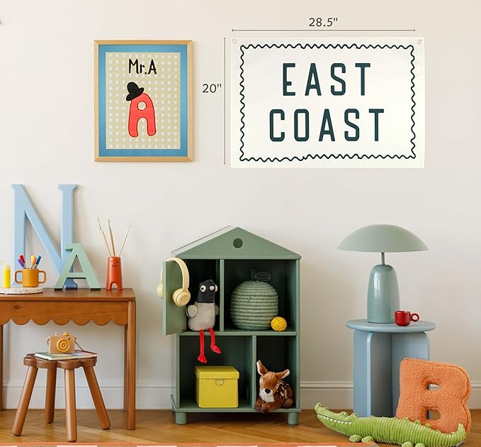Boho Beach Rectangular Banner Print Flag Wall Art Decor Gift for Baby Boy Girl Kids Teen,Nursery Bedroom Reading Room Playing Room Decor-East Coast Theme-Baby,Shower Birthday Christmas Gift