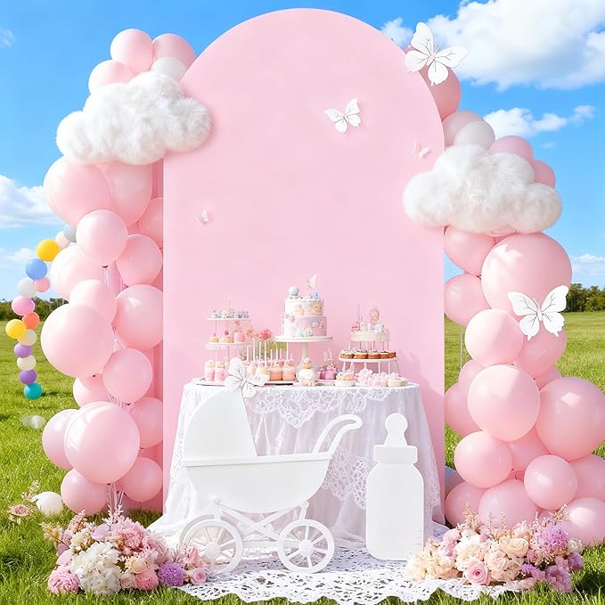 6.6FT Baby Pink Arch Cover,Spandex Fitted Wedding Arch Stand Covers Round Top Chiara Backdrop Cover for Birthday Party Ceremony Banquet Decoration