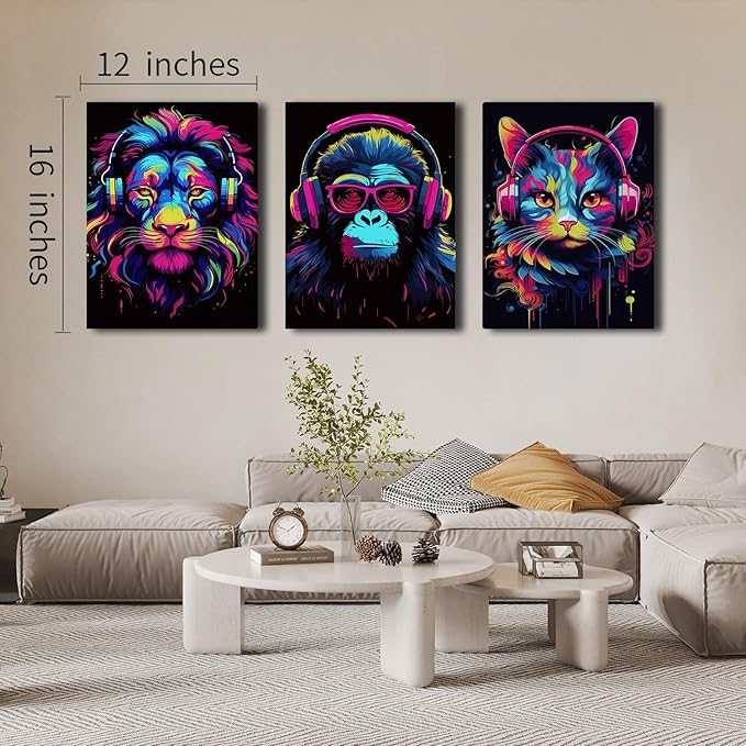 Shwing Framed Teen Boys Gaming Room Decor Wall Art, Set of 3 Canvas, 12'' x 16'' Read to Hang