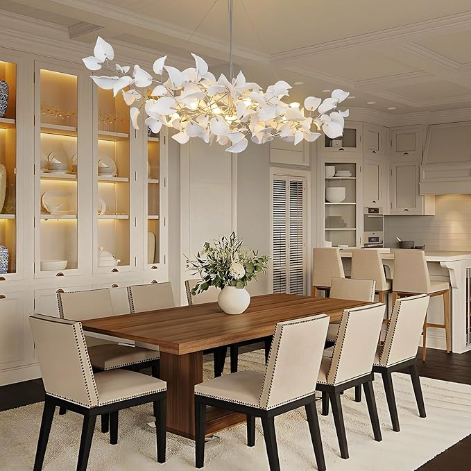 YUYI 59" Branch Chandelier, Silver Rectangular Hearted Leaf Chandeliers for Dining Room, Living Room, Kitchen, Foyer, Bedroom, Elegant Art Deco Chandelier Light Fixture