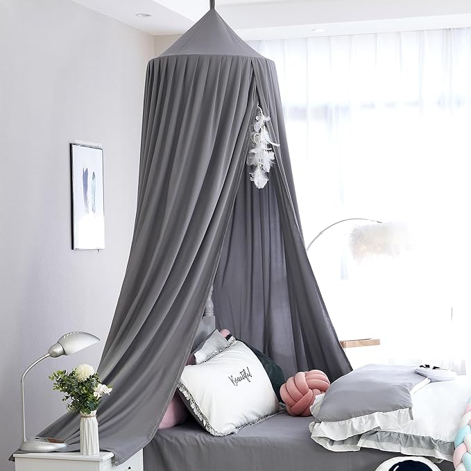 Princess Bed Canopy for Girls, Extra Large Hanging Canopy for Bed, Dreamy Play Tent for Girls Room Bedroom Decoration, Breathable Canopy Bed Curtain for Children Reading Nook - Elegant Gray