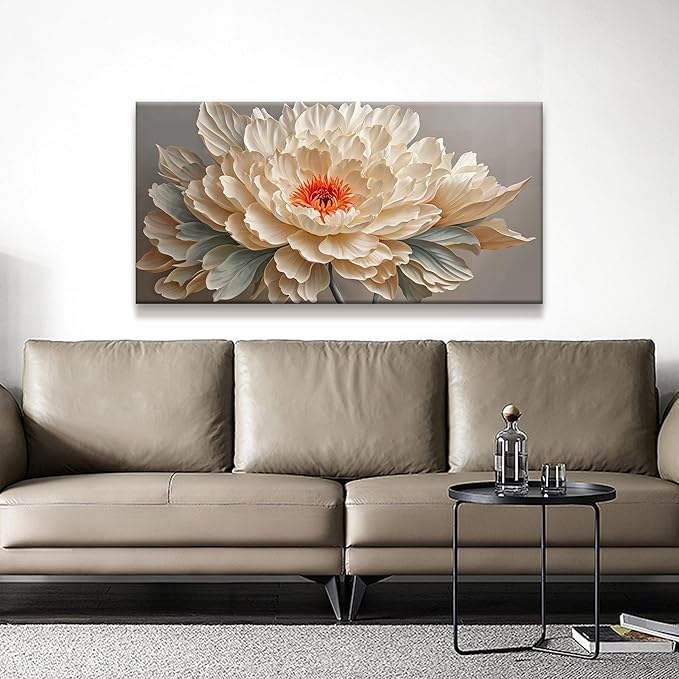 QSQ Canvas Art Wall Decor Small Size Modern Minimalist Home Wall Decor Flower Paintings Yellow Flower White Wall Art Prints Floral Art Pictures For Bedroom Kitchen Office Decoration 20" × 40"