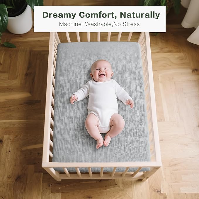 Muslin Bedside Sleeper Bassinet Fitted Sheets, 3 Pack Cotton Baby Sheet for Boys & Girls, Soft, Compatible with Baby Delight, Dream On Me, AMKE and Other Rectangle Mattress (Blue)