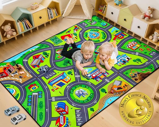 Road Car Rug, 5x7 Ft City Road Rug for Kids, Extra Thick (0.4in) Kids Play Rug Mat and Car Carpet with Realistic Colors - Perfect for Children, Soft and Non-Slip for Playroom and Bedroom