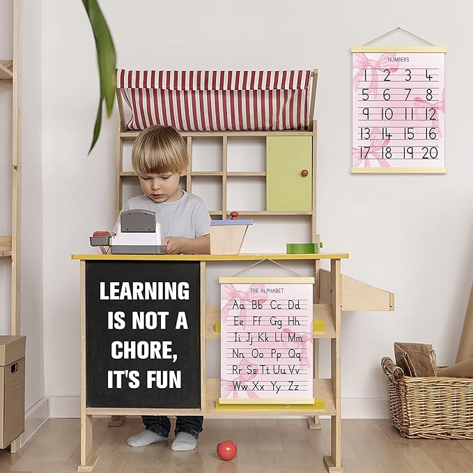 Buildinest Numbers Abc Wall Chart for Toddler Learning Posters, Nursery Wall Decor Playroom Wall Decor and Alphabet Banner,Preschool &Homeschool Wooden Alphabet Poster For Toddlers-B15