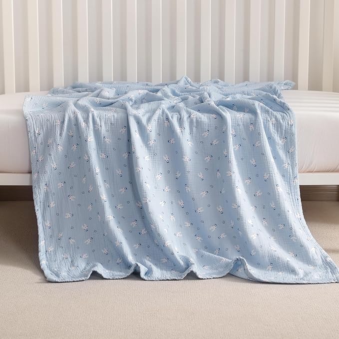 NTBAY 2 Layer Muslin Cotton Baby Swaddle Blanket, 30x40 Soft and Breathable Receiving for Newborns and Infants, Perfect for Crib, Stroller, Travel, Lightweight Nursery Blanket, Cloudy Bunny