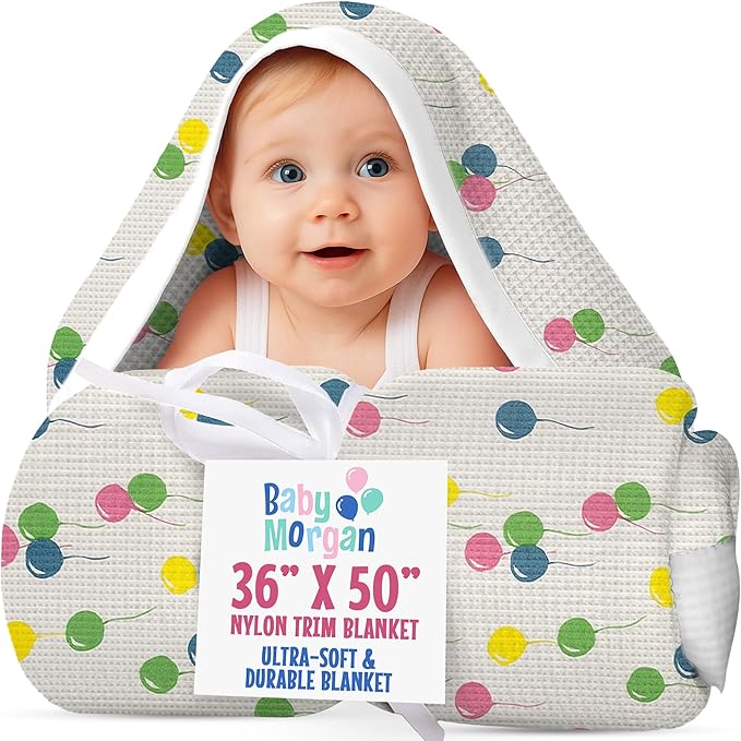 Blankets Thermal Waffle Baby Blanket Crib Bedding - Soft Cozy Warm Infant Thermal Cover for Nursery Stroller or Bassinet, Lightweight Ideal Shower Gift Nylon Trim Balloon Pattern 36" x 50"