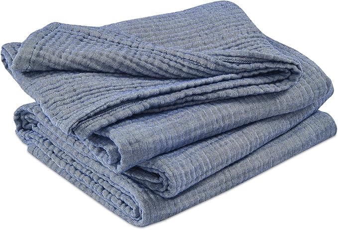 EMME Cotton Muslin Twin XL Blanket Breathable Gauze Soft Lightweight Adults Gifts for Women (Heather Navy, 66"x90")
