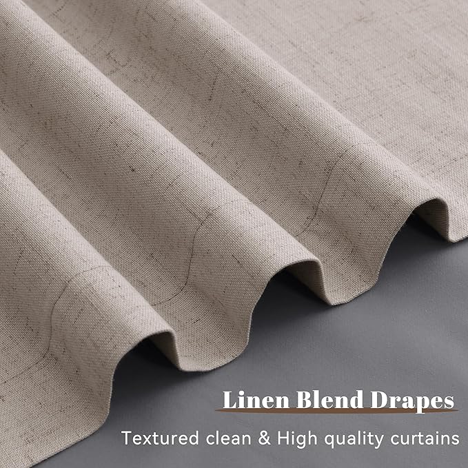 Guken Apricot Linen 100% Black Out Curtains for Bedroom 120 Inches Long 2 Panels Set Back Tab Elegant Textured Light Blocking Thermal Insulated Patio Curtains for Sliding Door Apricotbuff 52x120 10Ft