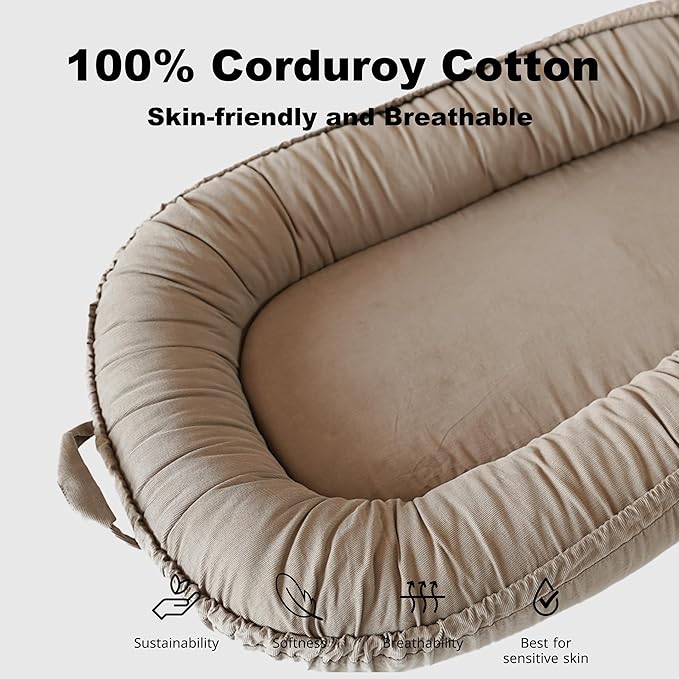 Infant Lounger, Baby Nest Cover for Baby Girls & Boys, Newborn Essentials for Baby 0-12 Months, 100% Cotton Breathable (Fields of Rye_Corduroy)