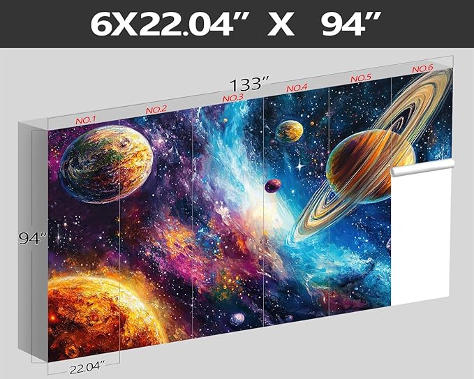 XMPMBM-Starry Sky Abstraction Art Graffiti Wallpaper Colorful Planets Nursery Room Boys Bedroom Bathroom Wall Mural- W 132" X H 92"（93 Square Foot）