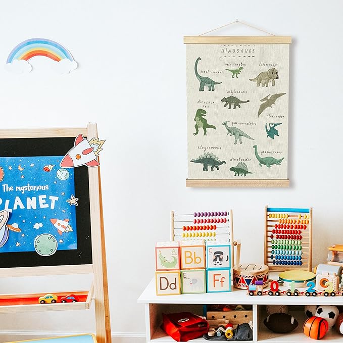 BCUANGD Dinosaur Dino Wall Decor - Baby Toddler Boys Room Wall Art Poster Hanger with Wood Frames, Inspirational Wall Hanging Canvas Decor for Kids Room Nursery Bedroom, 12x16 Inches