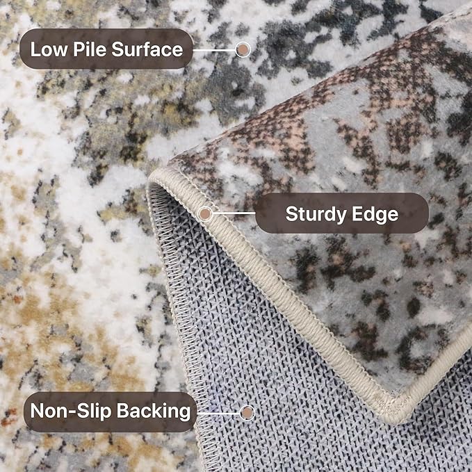 GENIMO 5x7 Area Rugs for Living Room, Machine Washable Rug Non Slip, Low Pile Ultra-Thin Lightweight Large Carpet, Abstract Modern Rugs for Bedroom, Dining Room, Office, Nursery, Brown/Grey
