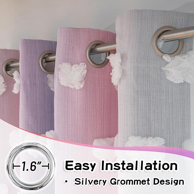 MYSKY HOME Pink Purple Curtains for Bedroom 72 Inch Long Nursery Curtains Pom Pom White Sheer Curtains for Girls Room Double Layer Toddler Dining Room Grommet Room Darkening Window Panels W52 X L72