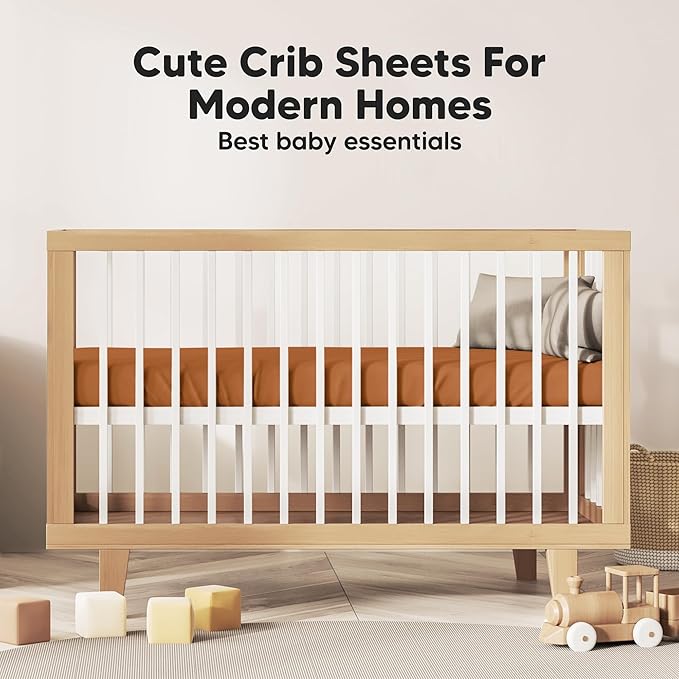 KeaBabies 2-Pack Baby Crib Sheets for Boys, Girls - 52x28 Viscose Derived from Bamboo Toddler Bed Sheets Neutral, Fitted Crib Mattress Cover for Standard Baby Bedding, Soft & Cozy (Rust)