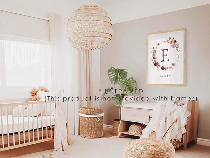 Personalized Name Flower Nursery Wall Art Prints, Crib & Nursery décor, Newborn Baby Girl Gift Present, Floral Baby Girl Room Pictures, Poster For Baby And Kids (1 Print, Flower 1)