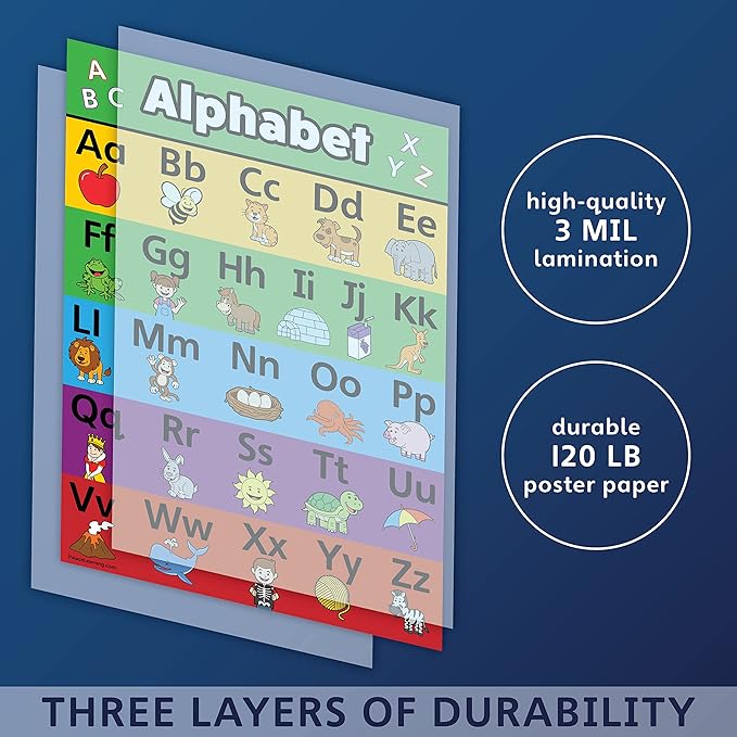 Palace Curriculum ABC Alphabet Poster Chart - LAMINATED 18" x 24" - Double Sided