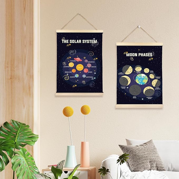 Hiuwevt Solar System Poster Hanger Frame, Space Nursery Decor, Mystical Cosmic Educational Wall Art Decor for Kids Boys Room Nursery Classroom Home, 12x16 Inch Set of 2