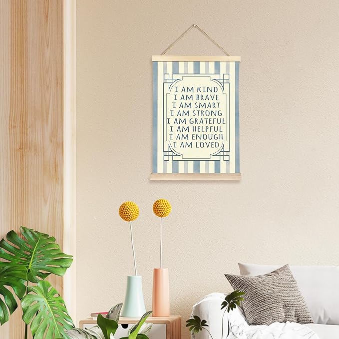 Hiuwevt Boy Nursery Wall Art, I Am Kind Inspirational Poster Hanger Frame, Blue Positive Affirmations Wall Art Home Decor for Toddler Boys Room Bedroom Nursery Playroom, 12x16 Inch