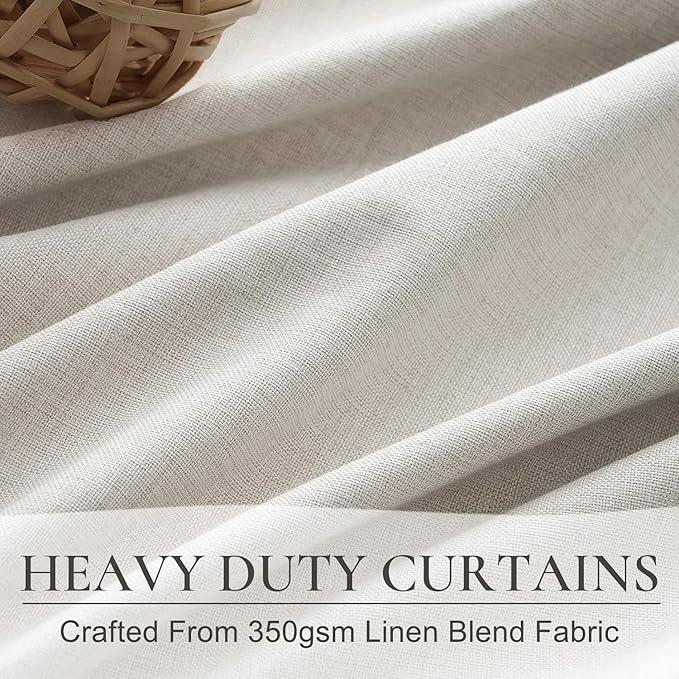 Birch Blackout Curtains 60 Inches Extra Wide Cute Linen 84 Inch Length for Nursery,Boho Pleated Bedroom Cream Beige Large Window Thermal Heavy Drapes for Winter Energy Efficient (60"W x 84"L 2 Panels)