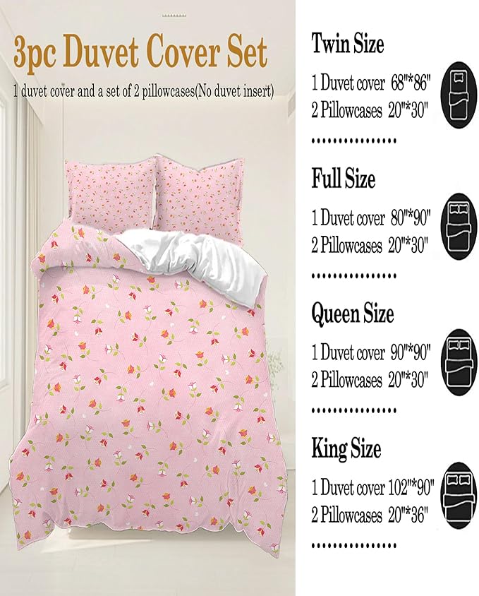 Cute Bow Tie & Rose Flowers Duvet Cover Queen Size 100% Cotton Bedding Set - Vintage Country Floral Comforter Cover with 2 Pillowcases for Girls, Teens, Students, Sweet Home Gift
