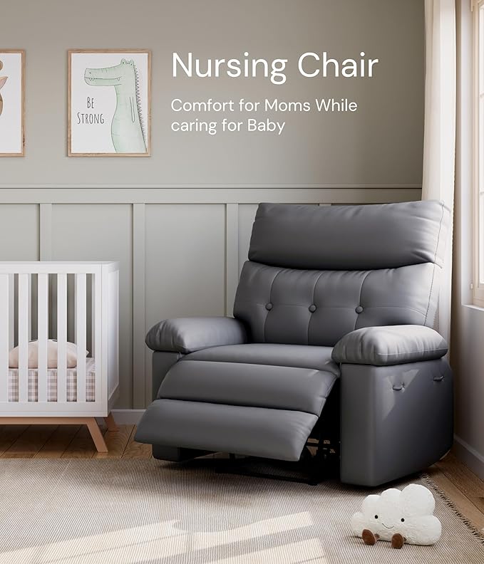 GarveeHome Extra Wide Recliner Chair - PU Leather Oversized Manual Recliner for Adults, Lazy Chair with 1.5X Sponge Comfort Arm and Back for Living Room, Bedroom