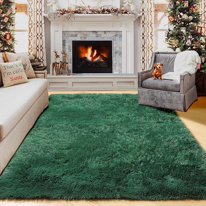 ONASAR Dark Green Area Rugs for Bedroom Living Room, 4x6 Rug, Fluffy Soft Plush Shaggy Bedside Throw Rug, Washable Indoor Floor Carpets for Nursery Kids Girls Boys Teen Dorm Playroom Home Decor