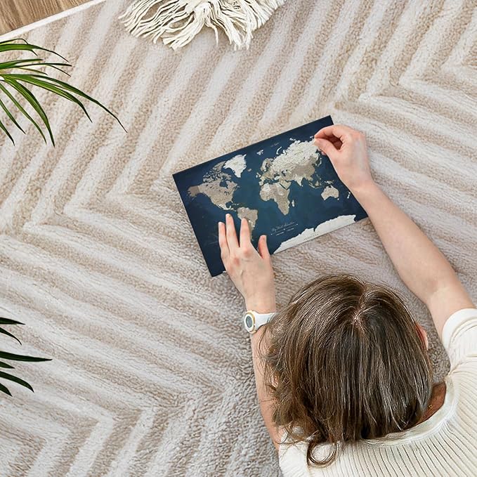 ElephantStock - My World Adventures Push Pin Travel Map I Wall Art - Horizontal Canvas Wall Art - Living Room Wall Decor - Printmaking Map Canvas Art - Blue And Beige Decor - 12" x 8"