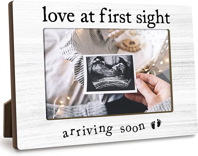 First Christmas Love at First Sight Baby Picture Frame - Gender Reveal Decorations and Baby Shower Gifts for New Mom Grandparent Pregnancy Announcement Newborn Nursery 4 X 6 Inch Picture Frame - A04