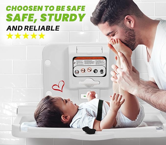 Alpine Wall Mounted Baby Changing Station - Pallet of 20 Units Horizontal Baby Changing Table Foldable Diaper Tables with Safety Strap & Installation Hardware for Commercial Bathroom, ADA Complaint