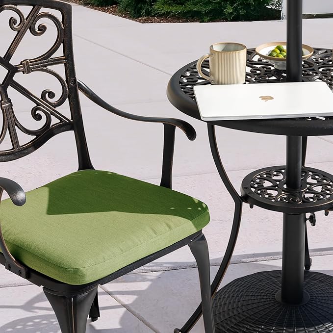 NUU GARDEN 3-Piece Outdoor Bistro Set with Cushions, Round 24 Inch Cast Aluminum Round Table with 1.77" Umbrella Hole and 2 Cast Aluminum Armchairs with Cushions, Black with Gold-Painted Edge