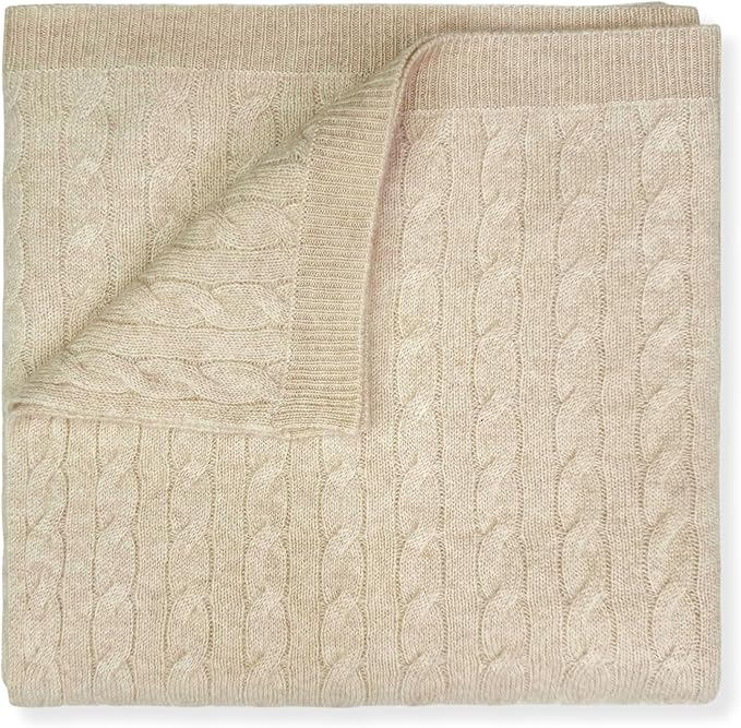 Jet&Bo BABY 100% Cashmere Baby Blanket, Beanie and Booties Gift Set Cable Knit Design in Brown Sugar – Unisex, Size 0-6 Months - Gift Box and Card Included