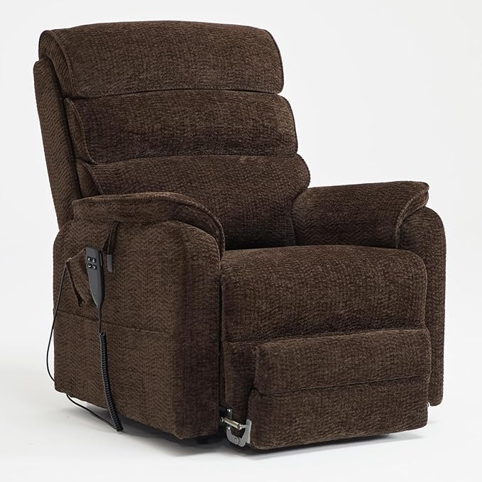 DYNOX 350 LBS Tall Man Power Dual Motor Lift Recliners Chairs for Elderly Lay Flat Lift Chair with Infinite Positions, Heat & Massage, Supports(9198L,Chenille,Brown)