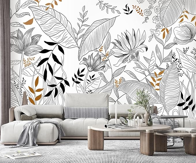 -Hand-Painted Flower Plant Fabric Wallpaper Simple Art Living Room 100" x 65" (Not Peel and Stick)