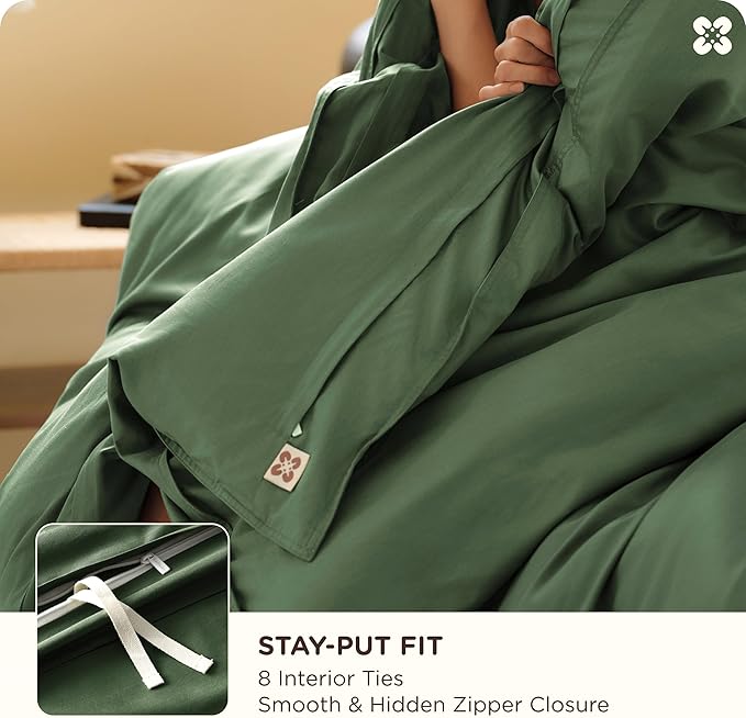 Bedsure Cooling Duvet Cover Queen Size, Cotton & Rayon Derived from Bamboo Blend Duvet Cover Set for Hot Sleepers,Ultra-Soft, Breathable & Lightweight Home Bedding for All Seasons(Olive Green,90"x90")