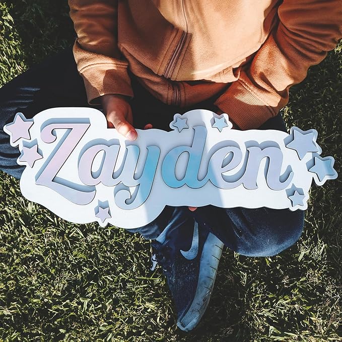 Wooden name sign (3D stars) - Colorful 3D wooden name sign with stars - Cute wooden sign with custom name, Personalized letters with star, Baby shower sign, Unicorn nursery, Rainbow 3D name sign, Girl
