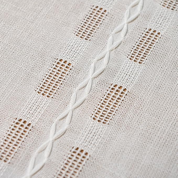 Deeprove Boho Valance Kitchen Short Curtain, Textured Striped Drape Light Filtering Tier Embroidered Chic Window Treatment for Cafe Restaurant Laundry Room, W52 x L18 inch Single 1 Panel Cream White