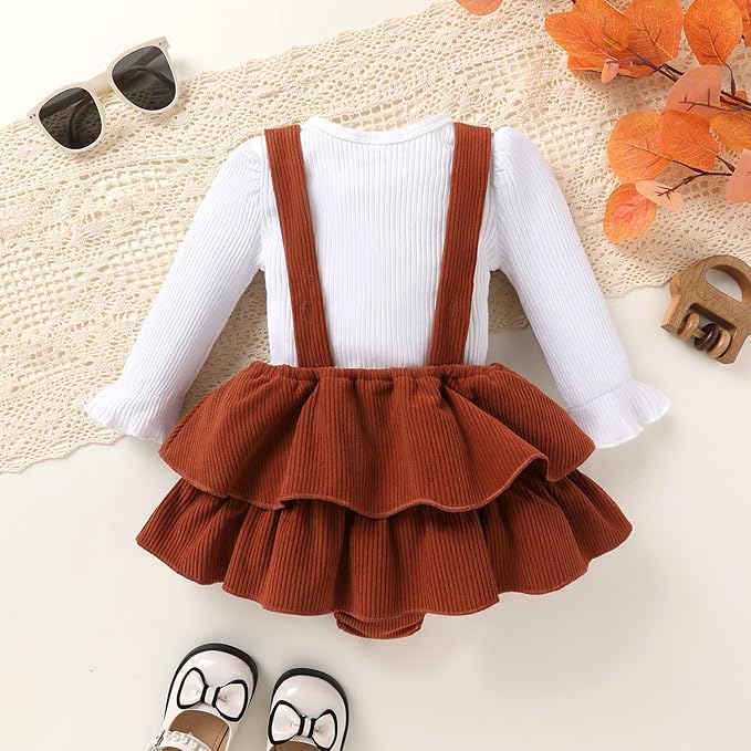 YOUNGER TREE Newborn Baby Girl Fall Winter Outfits Long Sleeve Romper Corduroy Overall Dress Infant Skirt Clothes Sets