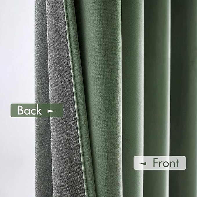 MIULEE Velvet Curtains Sage Green Thermal Insulated Blackout Curtain Drapes for Bedroom Living Room Darkening 96 Inches Long Curtains Panels Rod Pocket Set of 2