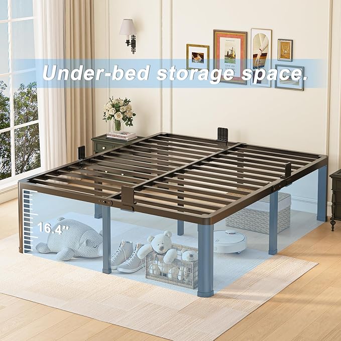 18 inch California King Bed Frame with Round Corner Legs Mattress Slide Stopper,3500 lbs Heavy Duty Metal Platform,Steel Slat Support,No Box Spring Needed,Easy Assembly,Noise Free